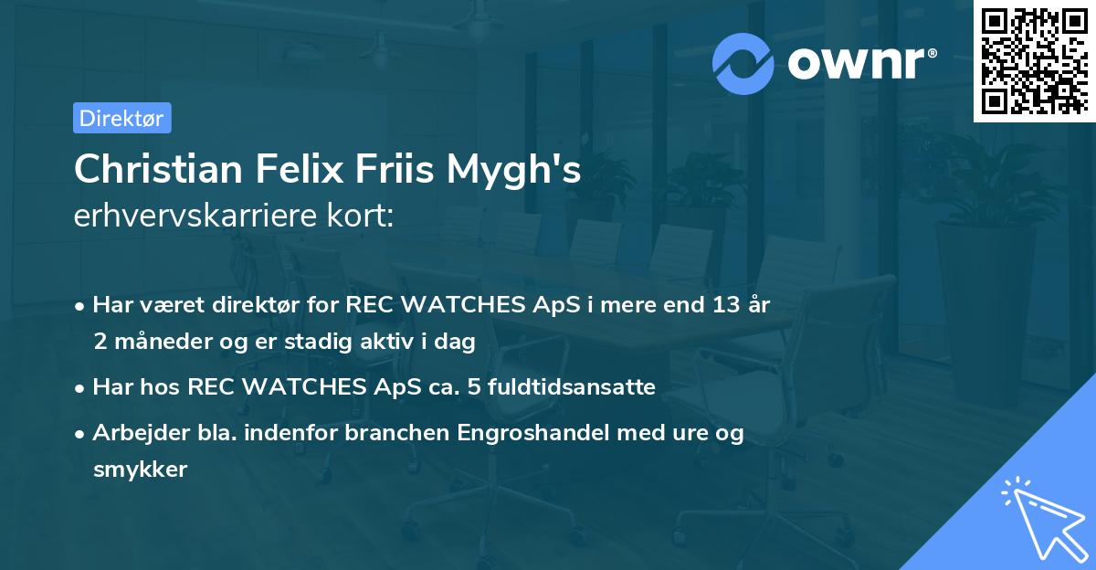 Christian Felix Friis Mygh's erhvervskarriere kort