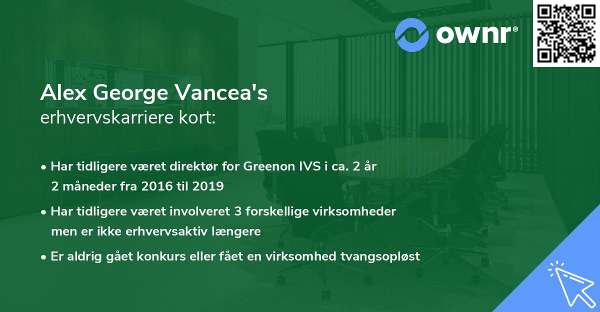 Alex George Vancea's erhvervskarriere kort