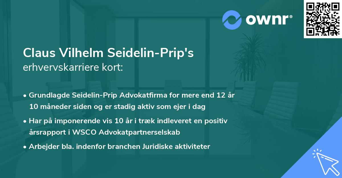 Claus Vilhelm Seidelin-Prip's erhvervskarriere kort
