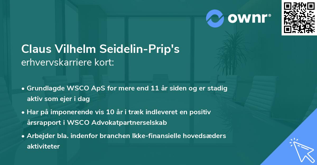 Claus Vilhelm Seidelin-Prip's erhvervskarriere kort