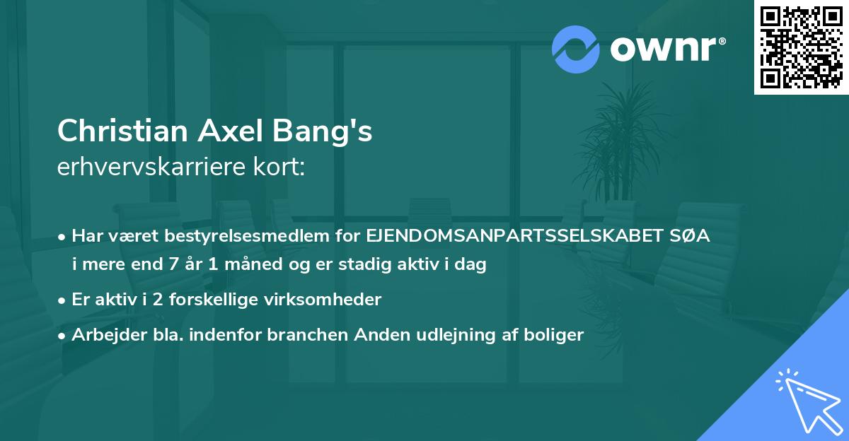 Christian Axel Bang's erhvervskarriere kort