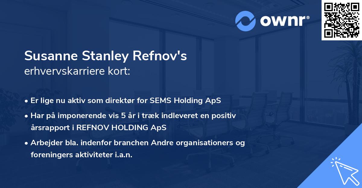 Susanne Stanley Refnov's erhvervskarriere kort