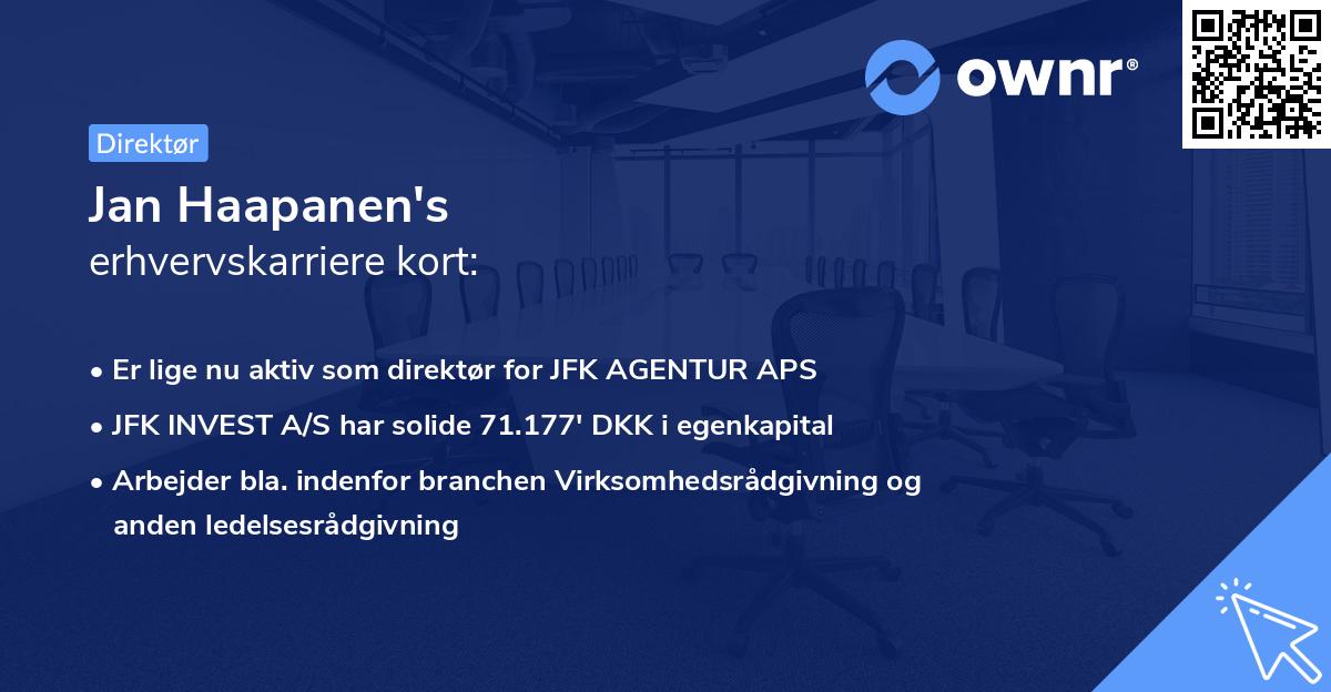 Jan Haapanen's erhvervskarriere kort