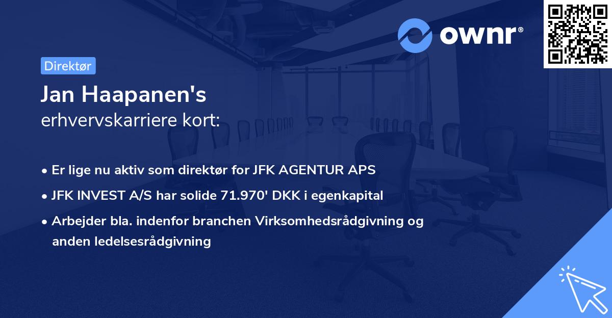 Jan Haapanen's erhvervskarriere kort