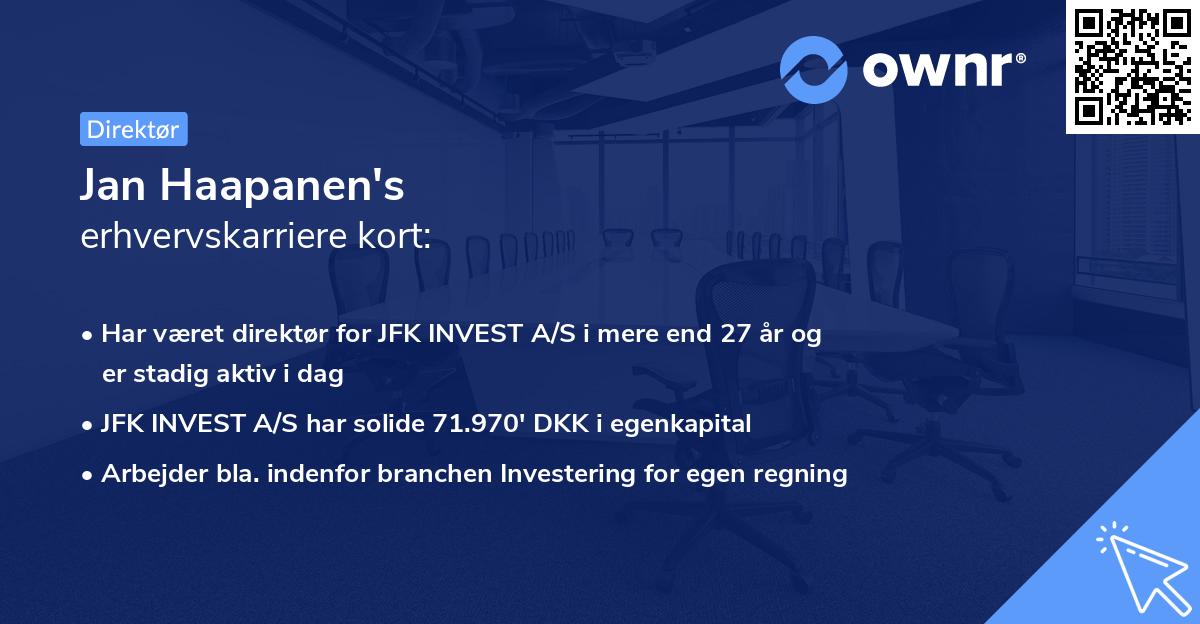 Jan Haapanen's erhvervskarriere kort