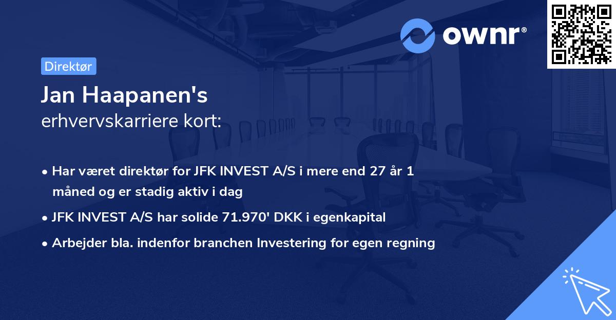 Jan Haapanen's erhvervskarriere kort