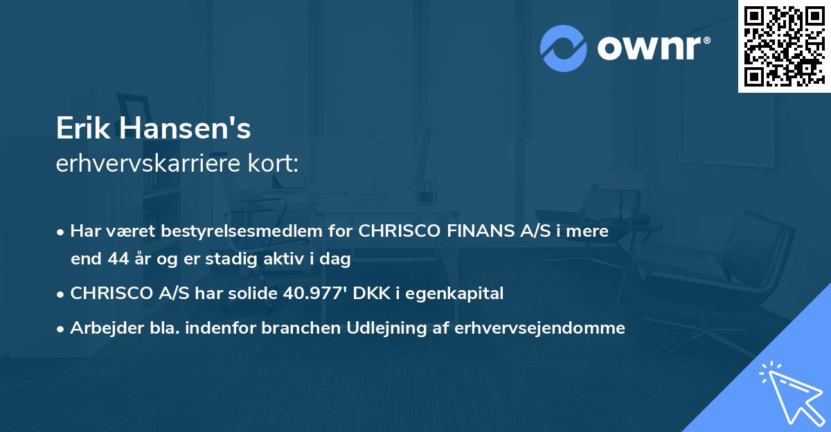 Erik Hansen's erhvervskarriere kort