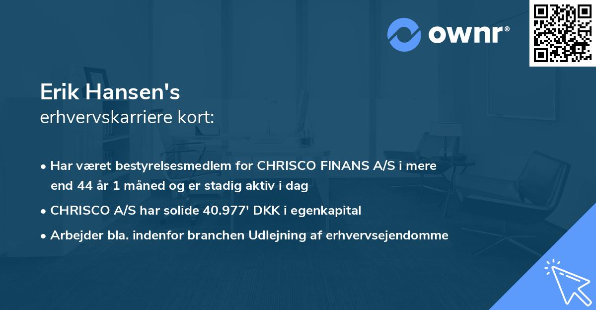 Erik Hansen's erhvervskarriere kort