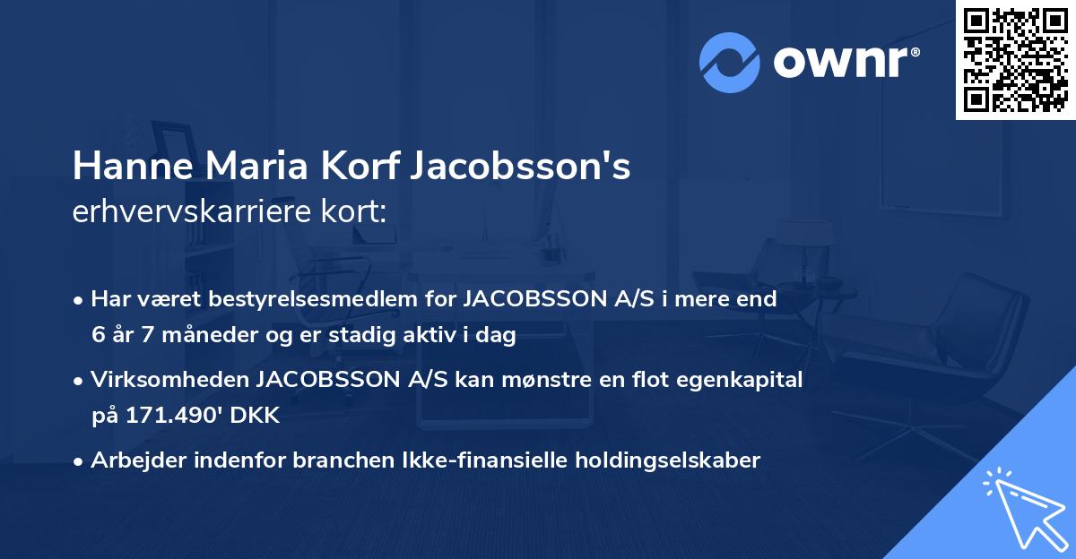 Hanne Maria Korf Jacobsson's erhvervskarriere kort