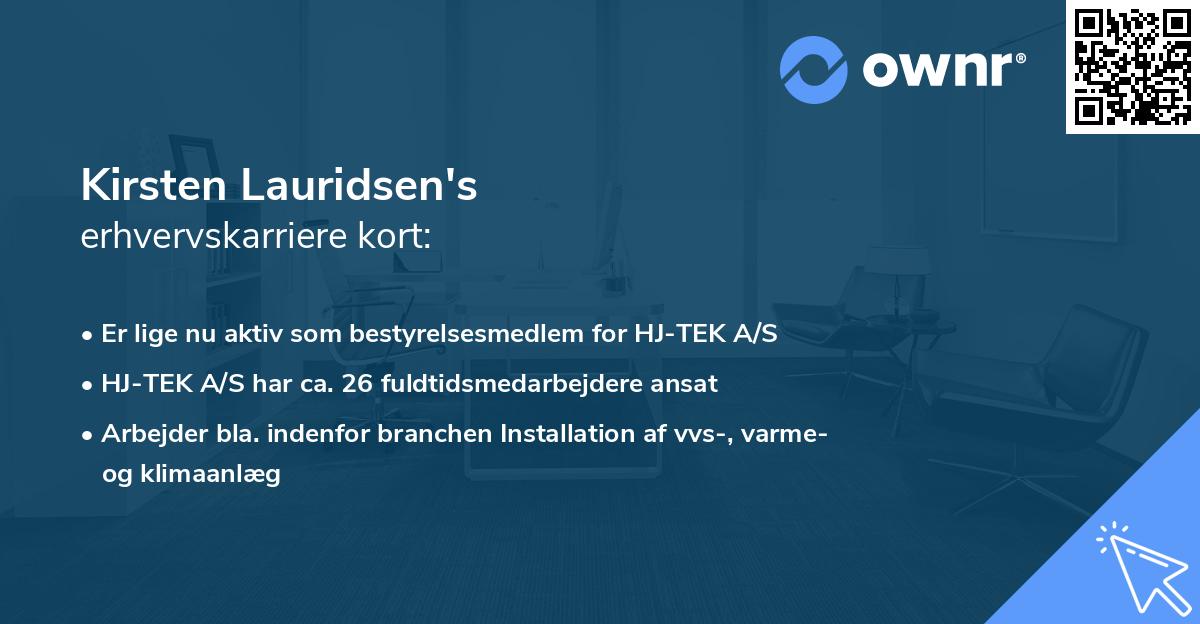 Kirsten Lauridsen's erhvervskarriere kort
