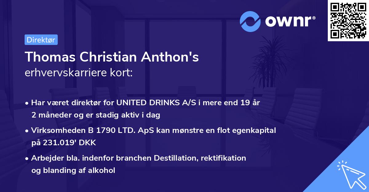 Thomas Christian Anthon's erhvervskarriere kort