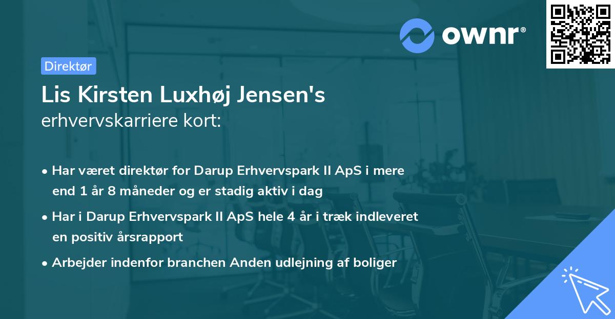 Lis Kirsten Luxhøj Jensen's erhvervskarriere kort