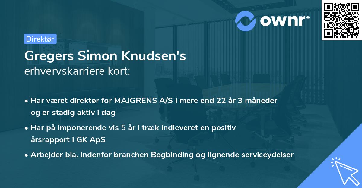Gregers Simon Knudsen's erhvervskarriere kort