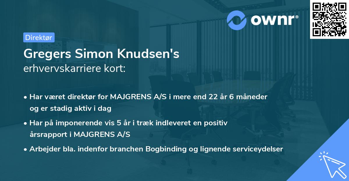 Gregers Simon Knudsen's erhvervskarriere kort