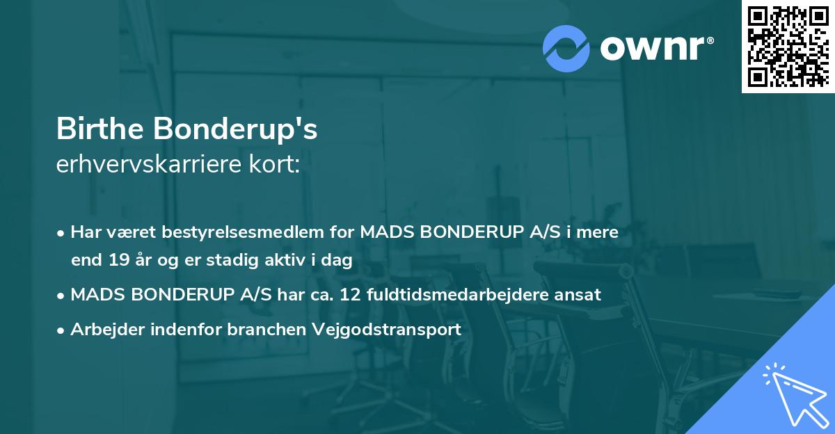 Birthe Bonderup's erhvervskarriere kort