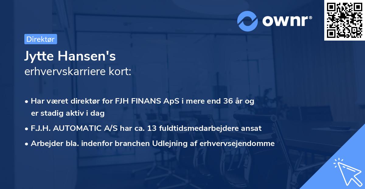 Jytte Hansen's erhvervskarriere kort