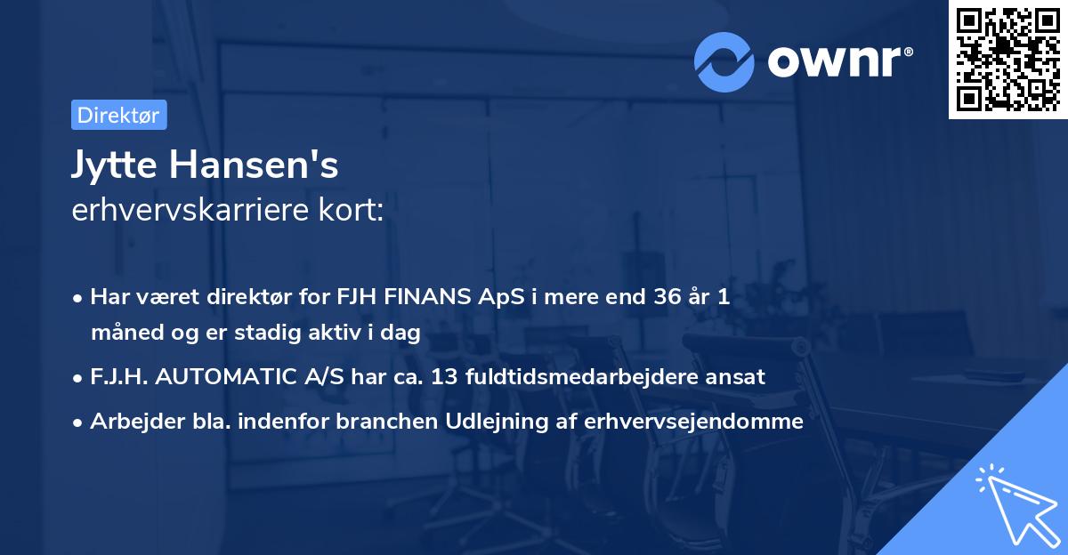 Jytte Hansen's erhvervskarriere kort