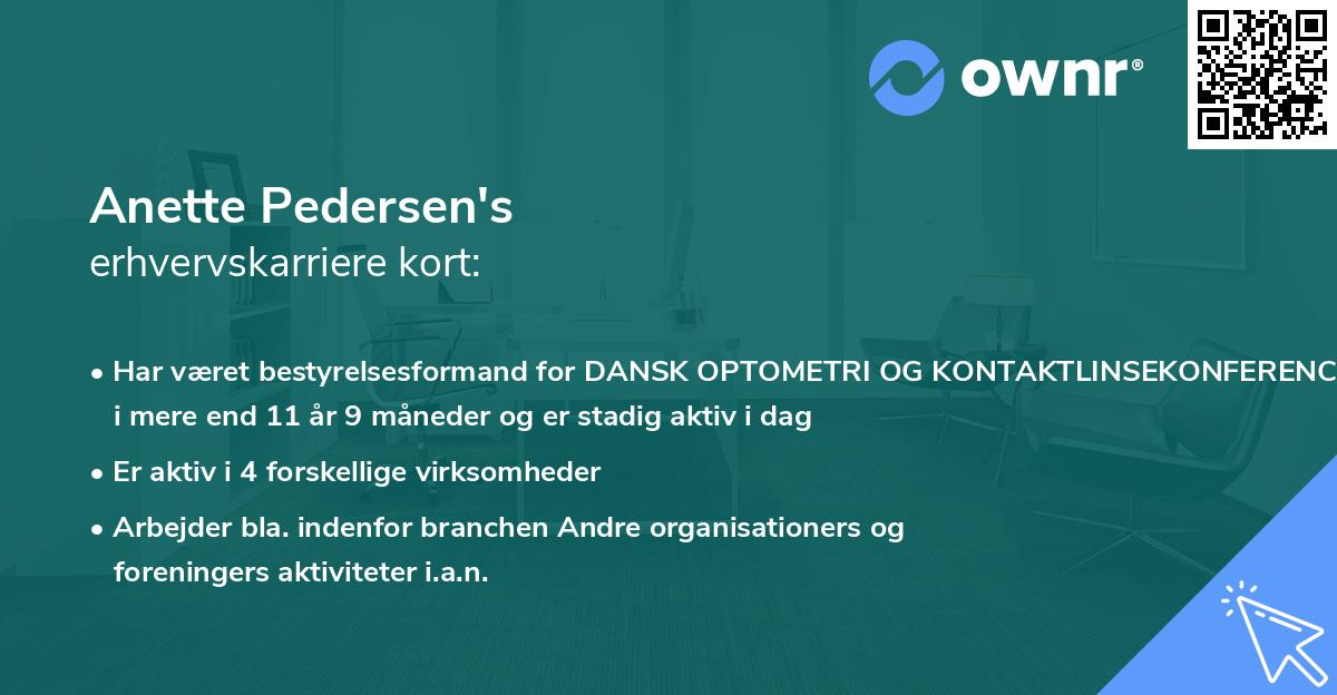 Anette Pedersen's erhvervskarriere kort
