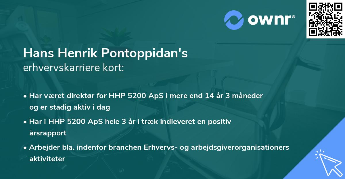 Hans Henrik Pontoppidan's erhvervskarriere kort