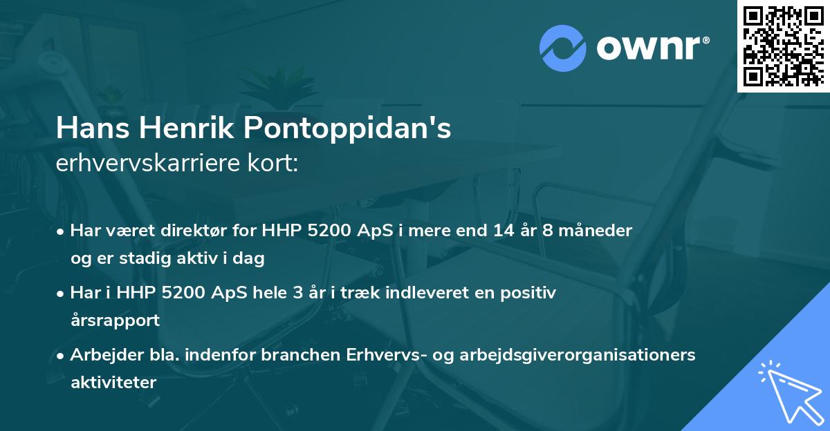 Hans Henrik Pontoppidan's erhvervskarriere kort