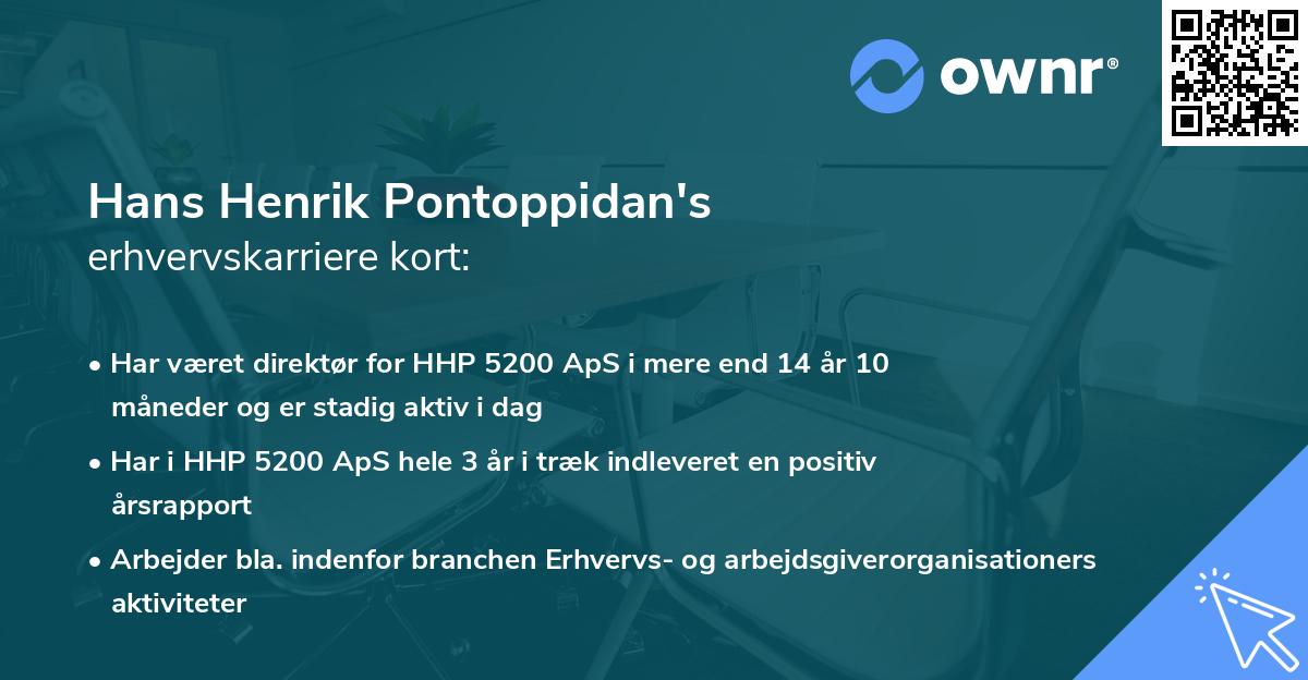 Hans Henrik Pontoppidan's erhvervskarriere kort