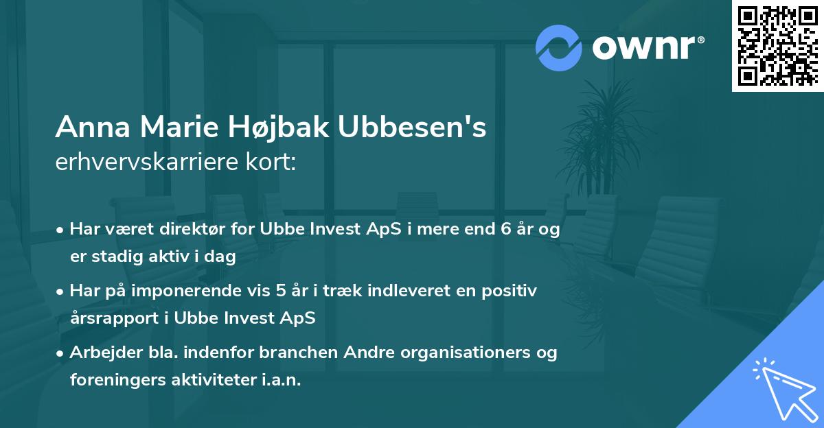 Anna Marie Højbak Ubbesen's erhvervskarriere kort