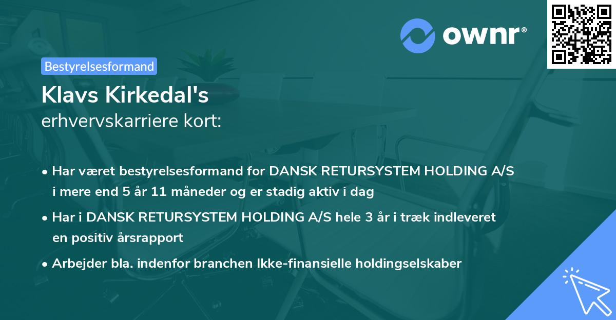 Klavs Kirkedal's erhvervskarriere kort