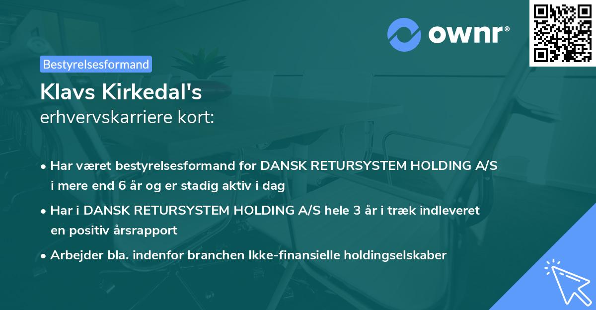 Klavs Kirkedal's erhvervskarriere kort