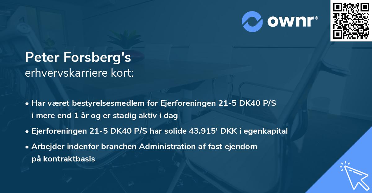 Peter Forsberg's erhvervskarriere kort