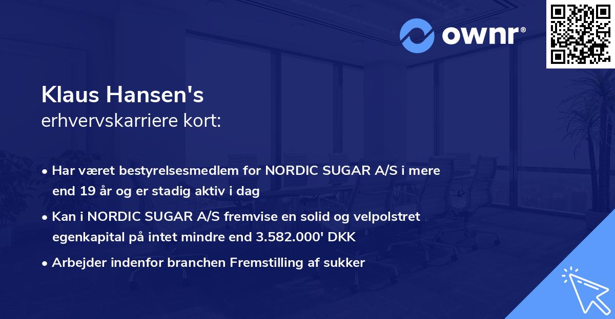 Klaus Hansen's erhvervskarriere kort