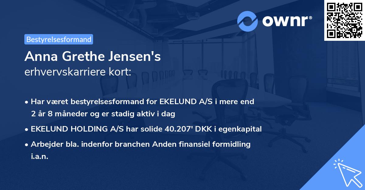 Anna Grethe Jensen's erhvervskarriere kort