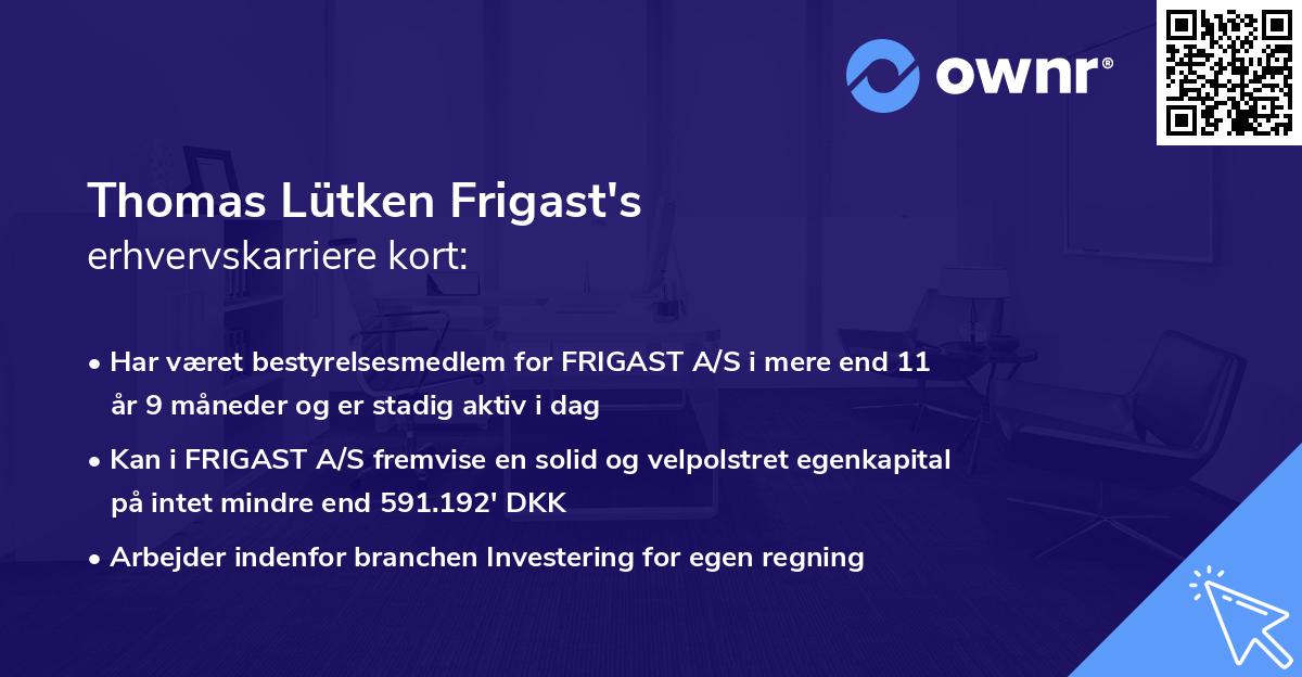 Thomas Lütken Frigast's erhvervskarriere kort