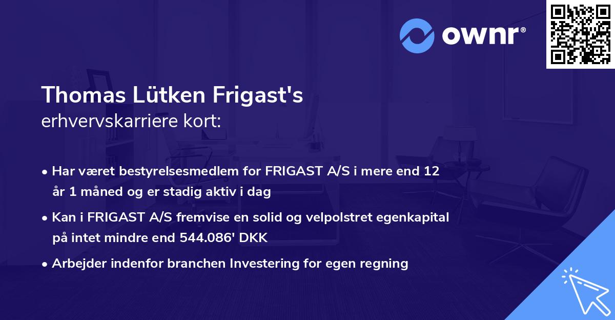 Thomas Lütken Frigast's erhvervskarriere kort