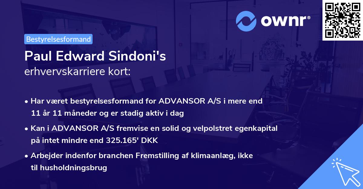 Paul Edward Sindoni's erhvervskarriere kort