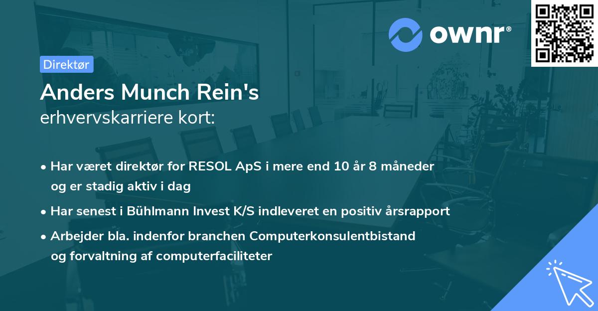 Anders Munch Rein's erhvervskarriere kort
