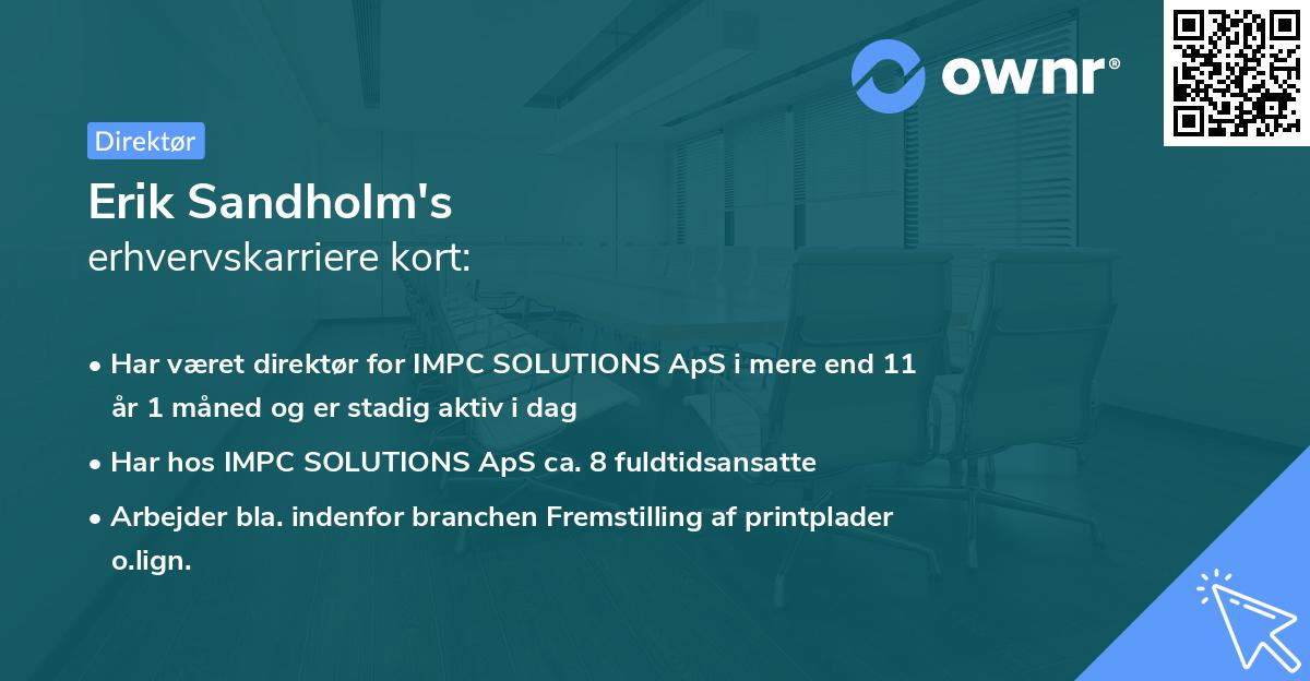Erik Sandholm's erhvervskarriere kort