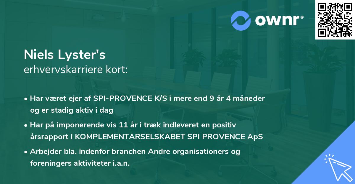 Niels Lyster's erhvervskarriere kort