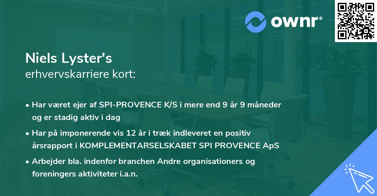 Niels Lyster's erhvervskarriere kort