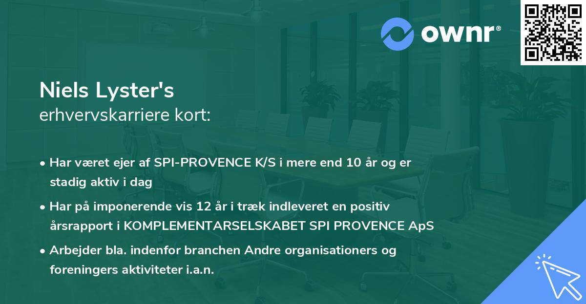 Niels Lyster's erhvervskarriere kort