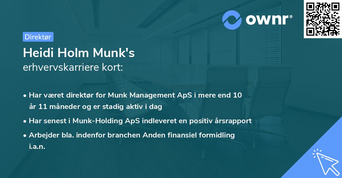 Heidi Holm Munk's erhvervskarriere kort