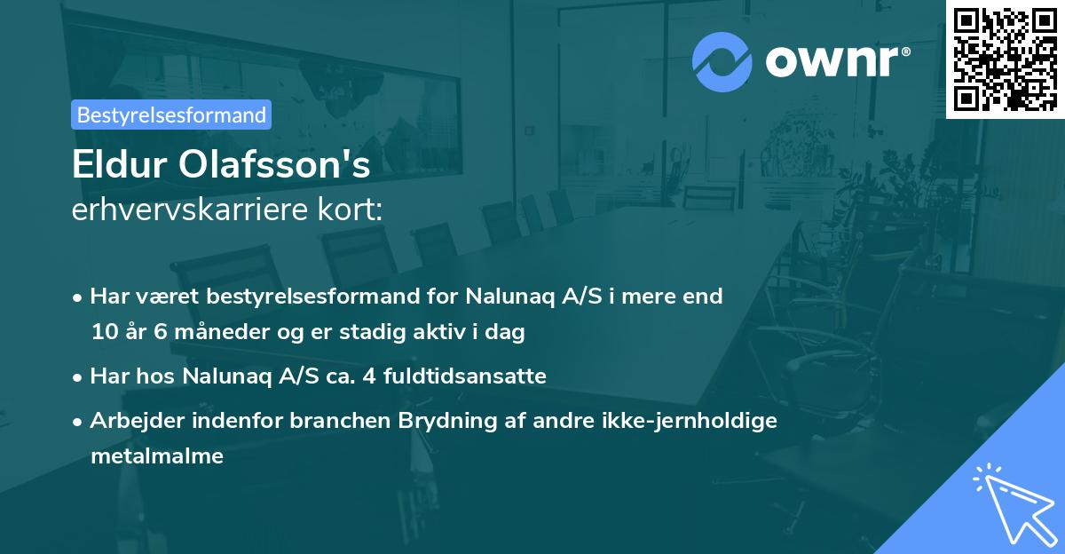 Eldur Olafsson's erhvervskarriere kort