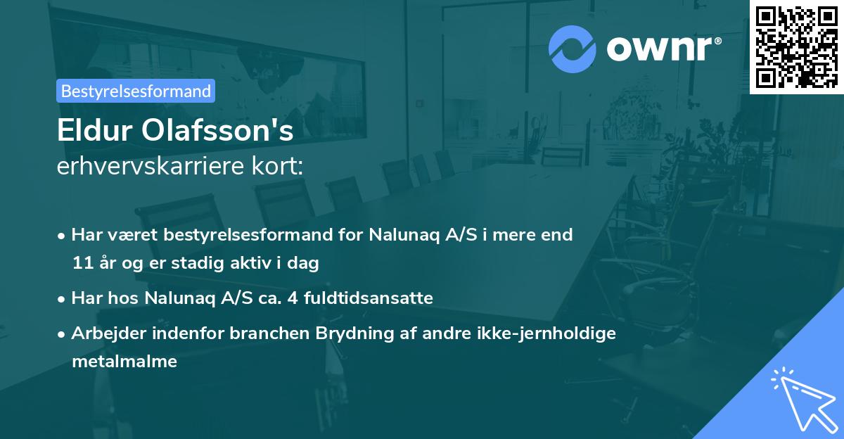 Eldur Olafsson's erhvervskarriere kort