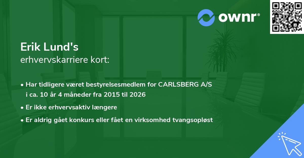 Erik Lund's erhvervskarriere kort