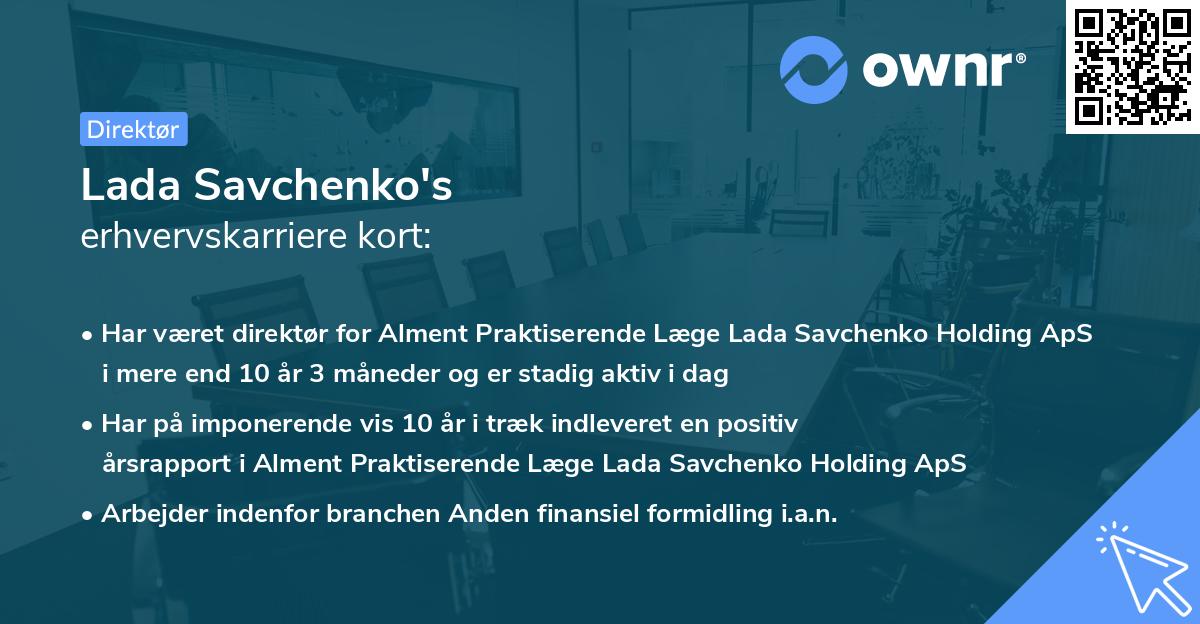 Lada Savchenko's erhvervskarriere kort