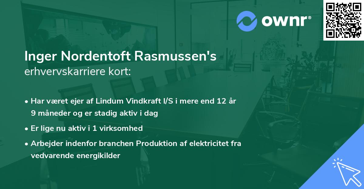 Inger Nordentoft Rasmussen's erhvervskarriere kort