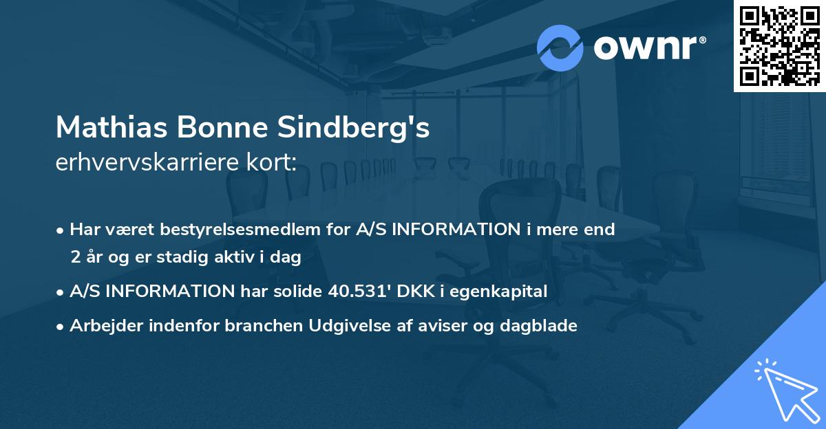 Mathias Bonne Sindberg's erhvervskarriere kort