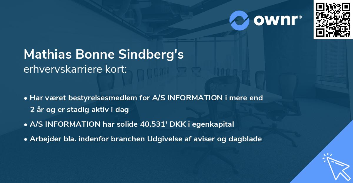 Mathias Bonne Sindberg's erhvervskarriere kort