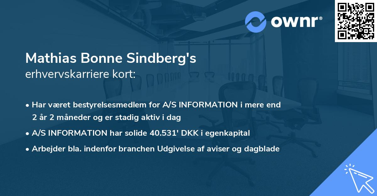Mathias Bonne Sindberg's erhvervskarriere kort