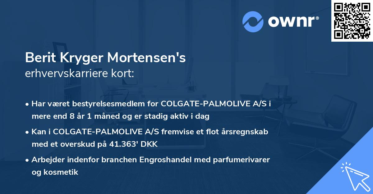 Berit Kryger Mortensen's erhvervskarriere kort