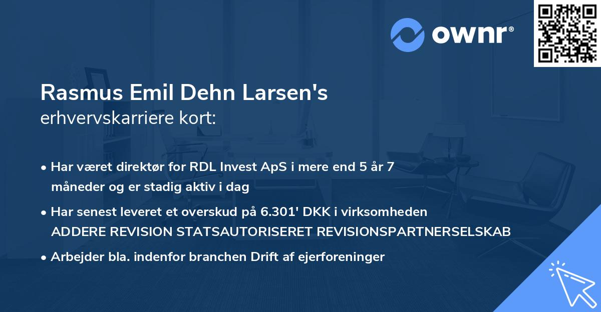 Rasmus Emil Dehn Larsen's erhvervskarriere kort